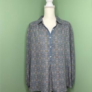 Blue Patterned Long Sleeve Blouse Max Studio
